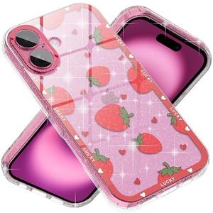 Jmltech for iPhone 16 Plus Case Cute Glitter Bling Sparkle Silicone Flexible Durable Women Girly Strawberry Shockproof Protective Phone Cases for iPhone 16 Plus, Pack 2