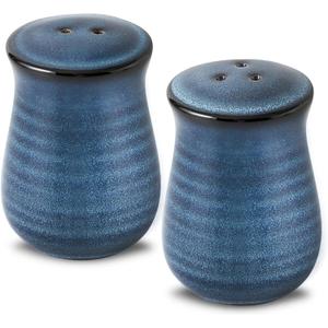 Farmhouse Ceramic Salt and Pepper Shakers Set, Tikooere Blue Vintage Rustic Salt Shakers of 2 for Kitchen and Restaurant Decor, Porcelain Spice Shaker for Compact Cooking,Travel,BBQ