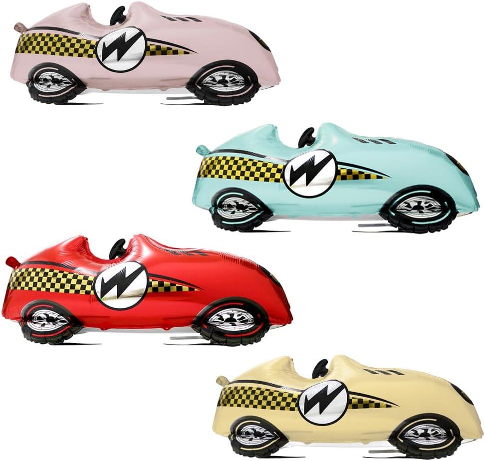 4 Color Vintage Racing Car Roadster Balloons, Large Fast Speedy Retro Race Car Themed Vehicles Sports Car Balloon For 1st Baby Shower Birthday Christmas Party Decorations Supplies