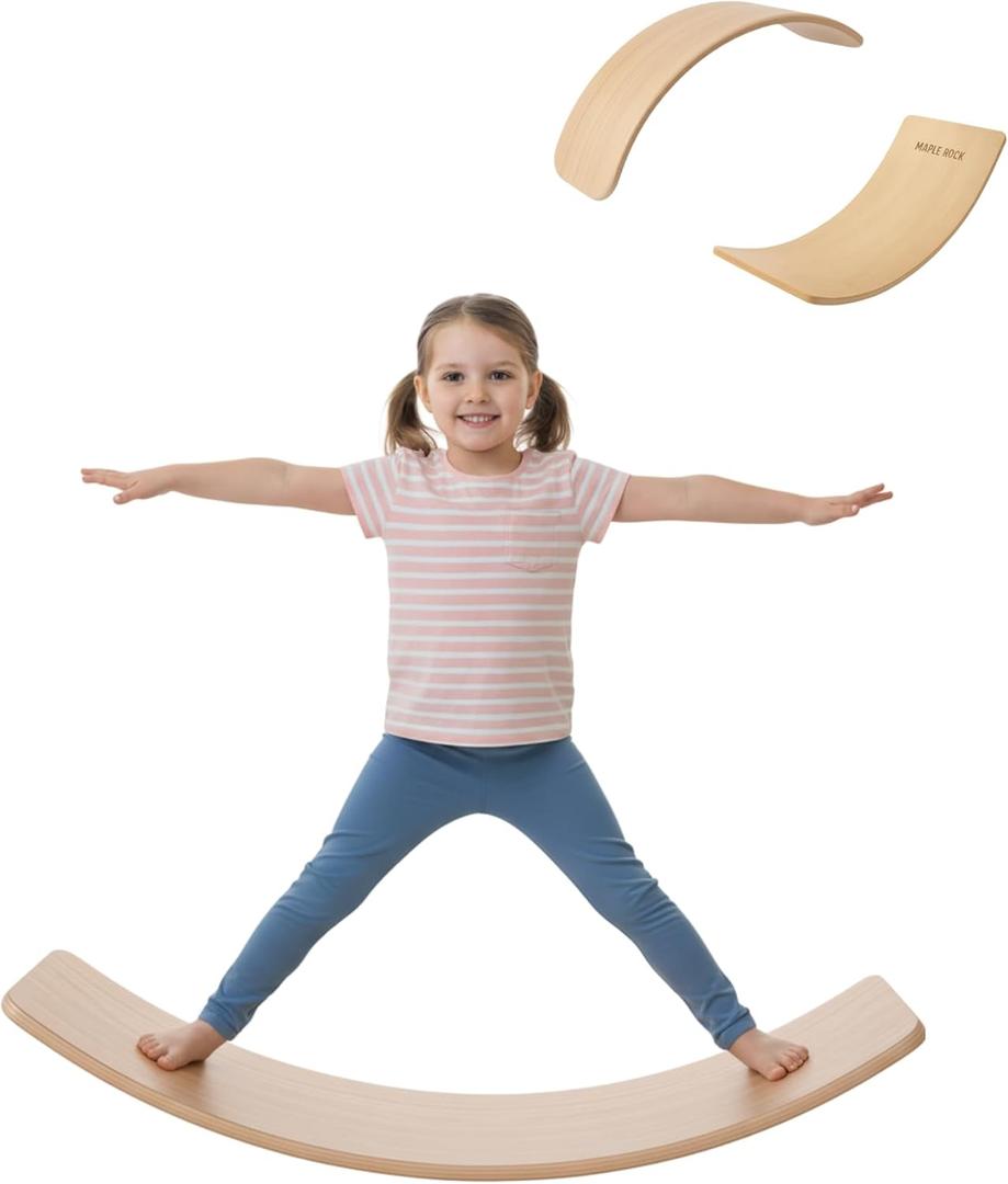 Wooden Wobble Balance Board - 37'' Natural Wobble Board, Montessori Open-Ended Toy, Waldorf Learning & Core Strength Exercise