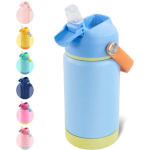 Kerilyn 12oz Kids Water Bottle, Stainless Steel Insulated Water Bottle for Kids, Toddler Cup with Straws Leak-Proof, Kids Water Bottles for School Boys Girls, BPA Free, Sky