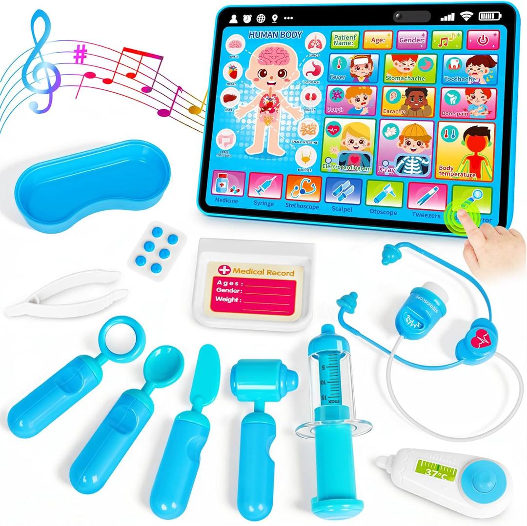 Doctor Kit for Toddlers 3-5 Kids Doctors Play Set with Interactive Learning Tablet Toys for 3 Year Old Boy Girl Pretend Play Toys with Sound & Music Stethoscope Birthday Gift Baby Toddler Toys 2-3 2-4
