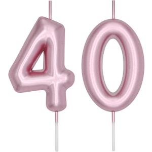 DERVENTA Number Candle Rose Gold 2.36 inch Party Celebration Anniversary Decoration Perfect Birthday Brunch Dessert Cake Topper 1 Piece (Number 40 Rose Gold)