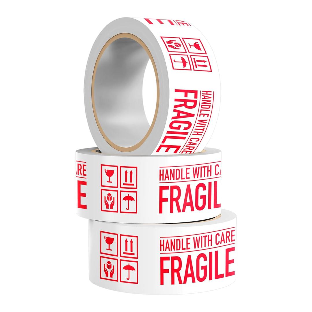 Warning Label Tape for Shipping, Caution Packaging Tape Roll for Parcel, Package, Cardboard, Boxes, HotMelt Sealing Packing Printing Tape 2" x 110 Yard (per roll) (Fragile)
