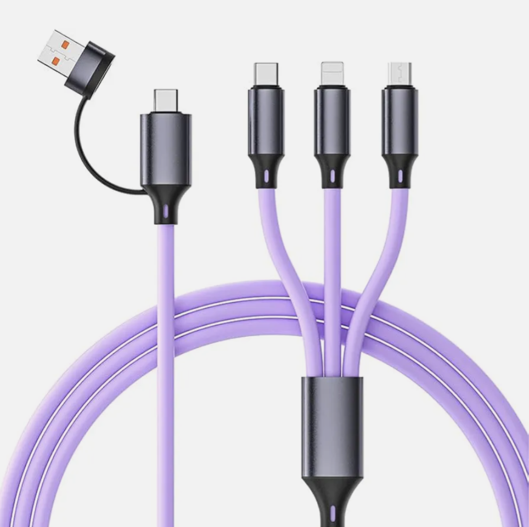 Multi Charging Cable 3.6ft/1.2M 3 in 2 Charger Cord, Multiple Rapid USB Cable,Purple