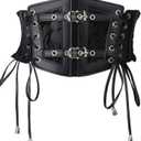Women's Elastic Corset Belt Sides Lace-up Underbust Wide Costume Belts for Women (XL: Fit Waist Size 44"-47", Black)