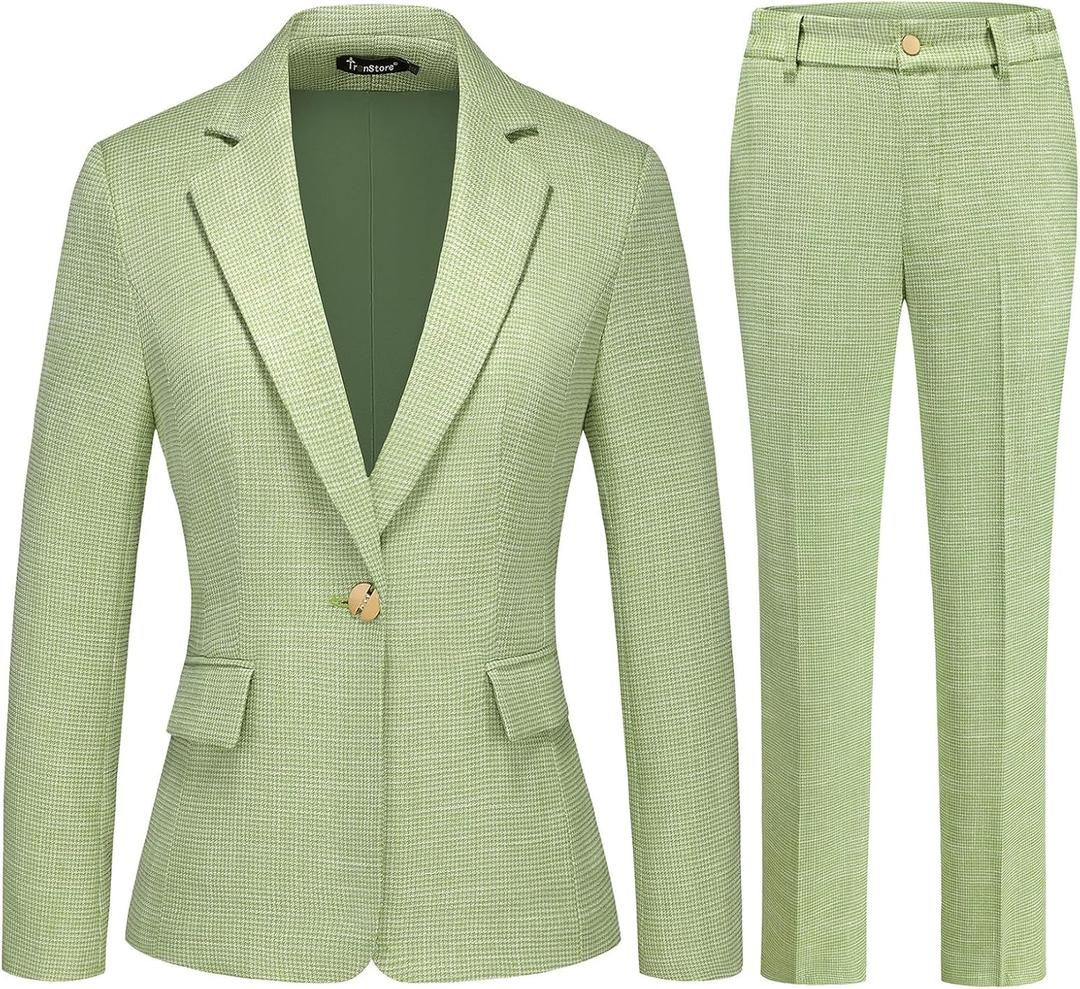 Women's Suit 2 Piece Set Business Pants Suit for Women Pinstripe Houndstooth Blazer Large