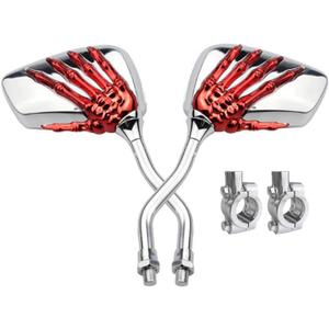 Pairs of Distinctive Skull Skeleton Hand Bicycle Mirror, Rearview Side Mirror Handlebar Mirror Mount Holder Clamp Adaptor 10mm for Scooter Moped Bike Standard Bike Motorcycle (red)