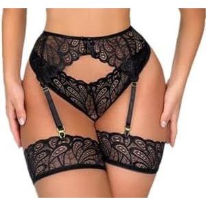SNATROY Women's Lingerie Lace Sexy Panty Garter Lingerie Boudoir Outfits, L