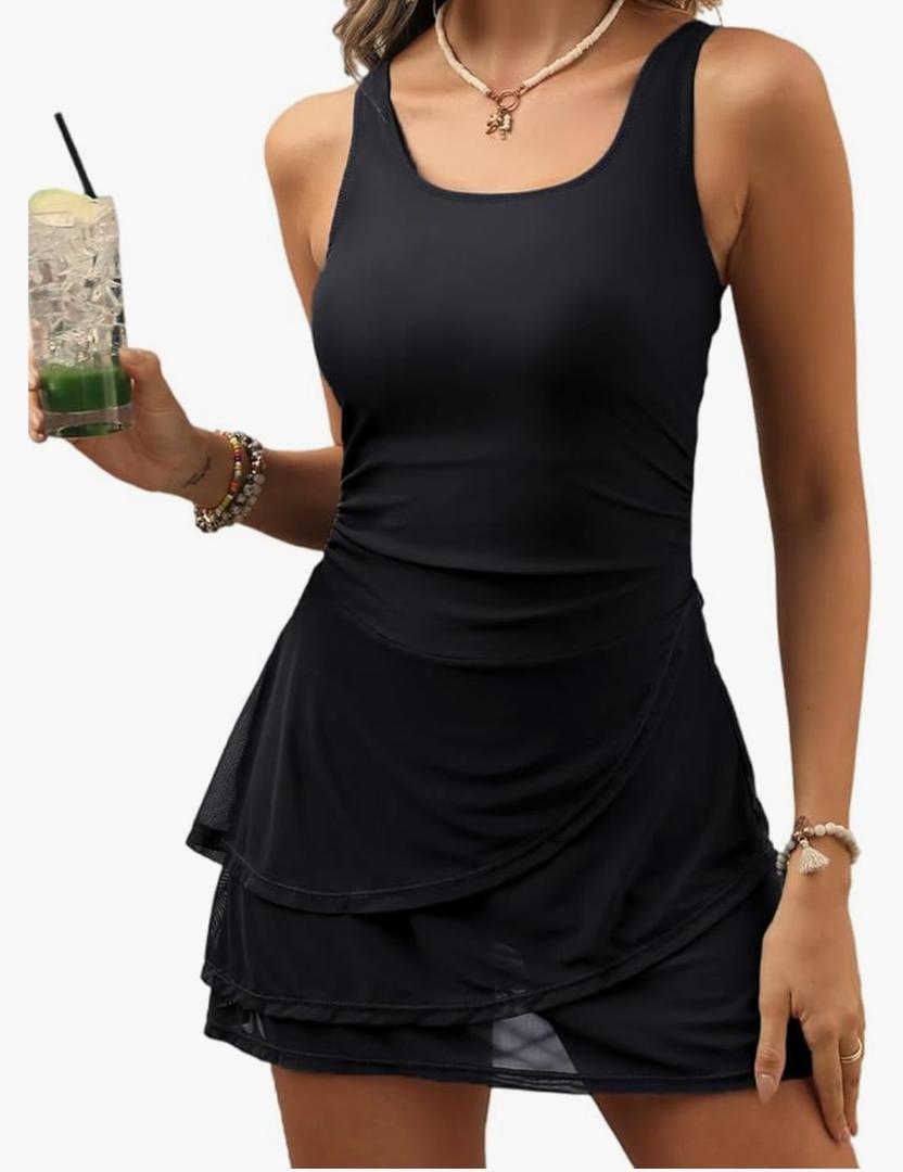 VIMPUNEC Women One Piece Swim Dress Swimsuit Tummy Control Modest Swim Skirt Bathing Suit M