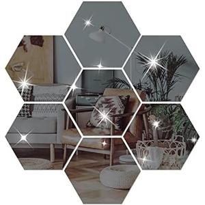 DIY Wall Decals Acrylic Mirror Sticker Set, Hexagon Mirror Wall Stickers for Living Room Bedroom Decor (Black)