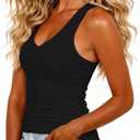 Smile Fish Women's Deep V Neck Sleeveless Tank Top Slim Fitting Cami Shirt Summer Basic Casual Top (Black, M)
