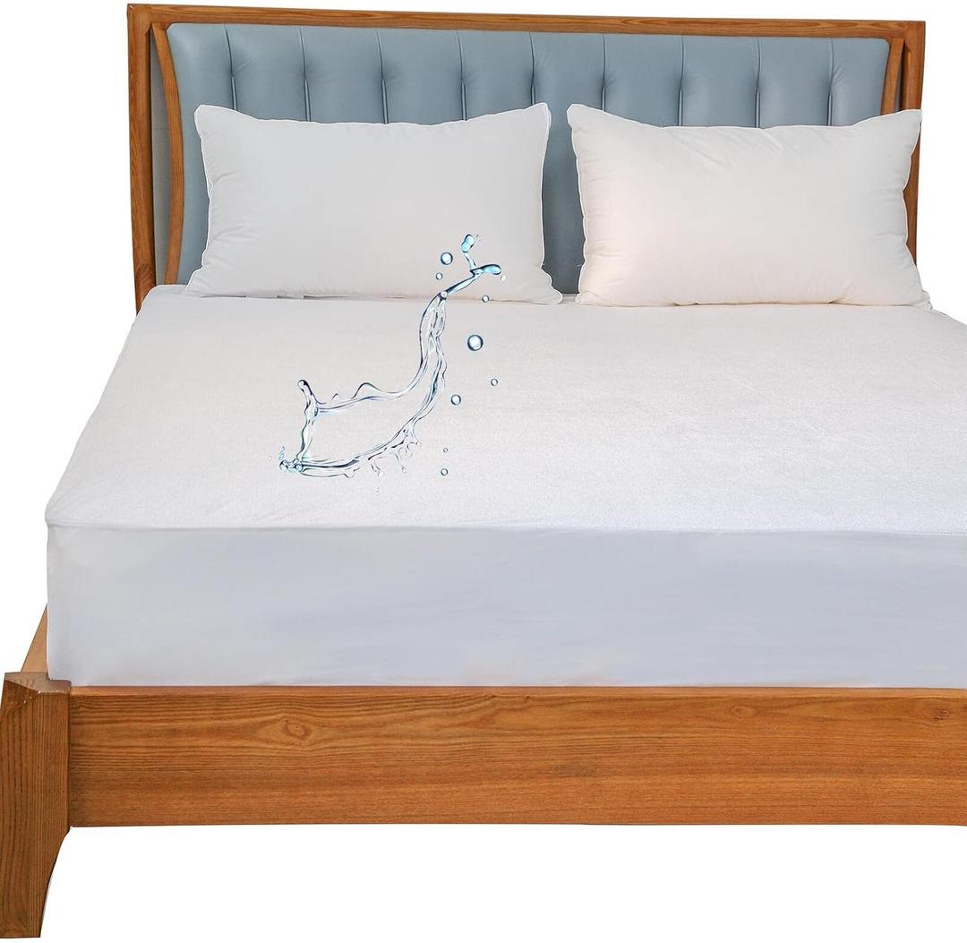 Kingnex King Size Mattress Protector Waterproof Soft Bamboo Viscose Terry Matressprotector Quiet Breathable Fitted Matress Cover (White)