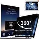 4-Way Laptop Privacy Screen Shield 14 Inch 16:10 Aspect, Removable 360 Privacy Filter Screen Protector for 14 Inch Laptop Computer, Anti Glare Blue Light Slide Mount Tabs Cover