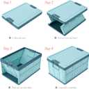 Blue Folding Plastic Stackable Utility Crates 2-Pack, Collapsible Storage Bins with Lids 30L, Durable Containers for Home & Garage Organization