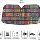 Boho Ethnic Car Windshield Sun Shade Bohemian Stripes Colorful Mandala Flower Foldable UV Ray Sun Visor Protector Sunshade to Keep Your Vehicle Cool (55" x 27.6")