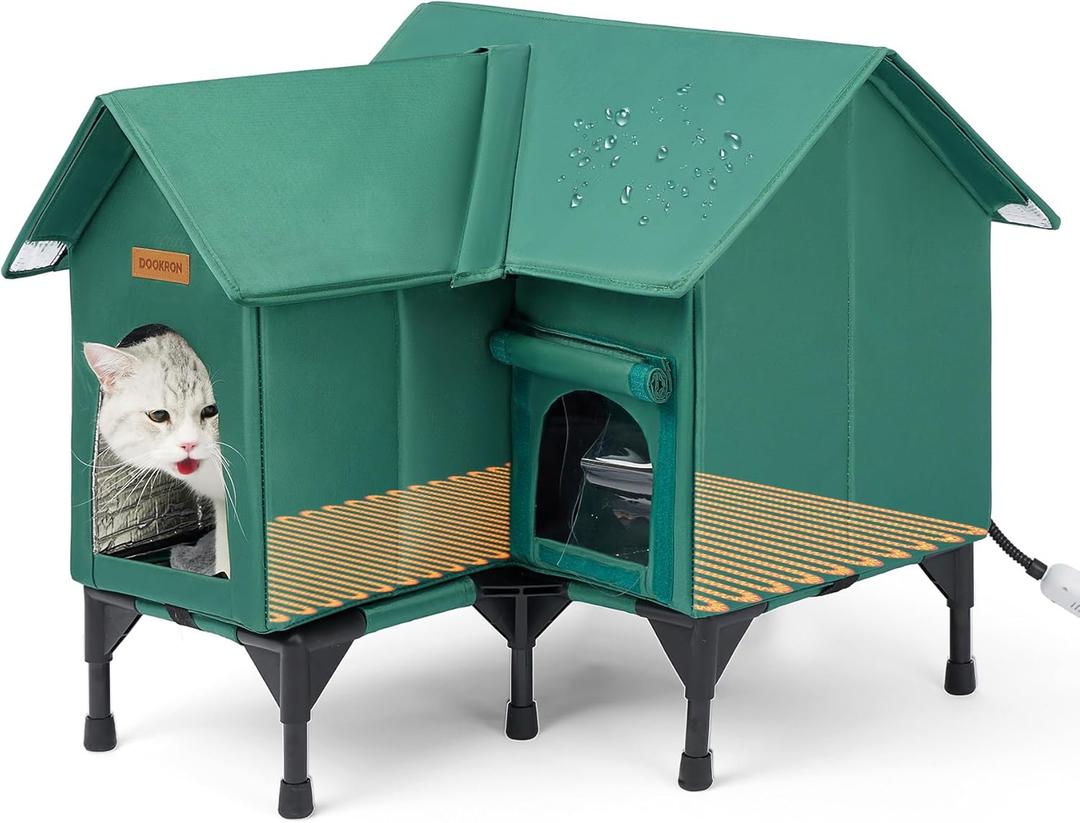 Outdoor Cat House Weatherproof, Heated Cat House for Outside, Insulated Outdoor Cat Shelter with Thickened Model (Green, L)