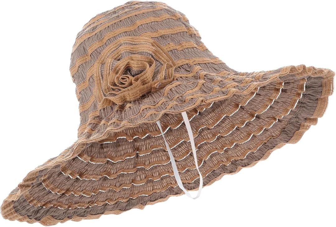 Women Floppy Beach Sun Hat Foldable Floppy Hat Lace Wide Brim Cap Summer UV Protection Travel Garden Outdoor (Brown)