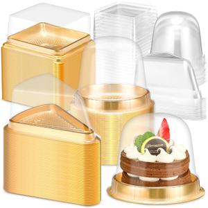 Baderke 60 Pack Cake Slice Containers with Clear Lids Round Square Triangle Cupcake Slice Containers Plastic Disposable Cheese Cake Boxes Individual Cake Pie Slice Boxes for Small Pies Snack Dessert