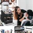 Relavel Makeup Backpack Large Makeup Bag with 3 Clear Set Bags, Dual Layer Professional Cosmetic Organizer Travel Train Case Makeup Artist Kit with Adjustable Dividers & Easy to Clean Lining, Black