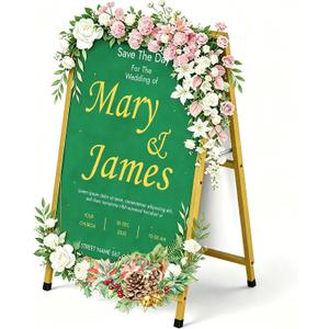 Golden A Frame Sign, Heavy Duty Slide-in A Frame Sign Holder, Double-Side 24x 36 Inch Sandwich Board for Office, Wedding, Business, Party Poster, Frame only