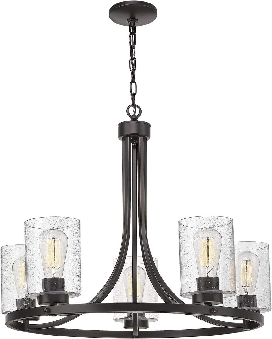 Beionxii 5-Light Wagon Wheel Chandelier, 26" Farmhouse Contemporary Foyer Pendant Light Dinning Room Lighting Fixture Oil Rubbed Bronze with Clear Seeded Glass