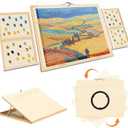 Tilting & Rotating Puzzle Board for 1000 Pieces, Natural Pine Wood Portable Jigsaw Puzzle Table with 4 Drawers & Cover, 3 Adjustable Angles & 360Lazy Susan, 30x22, Ideal Gift for Adults