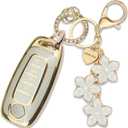 White TPU Key Fob Cover with Sakura Flower Keychain Compatible with Nissan Pathfinder 2023-2025,Rogue 2023-2025,Kicks 2023-2025,Sentra 2023-2025 5-Button Smart Key for Women