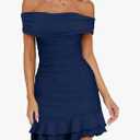 HYPERFIRE Women's Off The Shoulder Ruched Bodycon Dress Short Sleeve Ruffle Mini Dresses Cocktail S