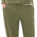 Ekouaer Womens Pajamas Set Waffle Knit Long Sleeve Lounge Set 2 Piece Pj Loungewear Sleepwear XL