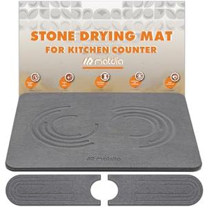 Matdia Stone Drying Mat for Kitchen Counter & Faucet mat for kitchen sink – Super Absorbent - Diatomaceous earth dish drying mat - Non-Slip & Eco-Friendly - Quick drying - (19.6" x 15.7")