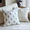 FIOUOVO Embroidered Floral Pillow Covers 20x 20 Set of 2 Cotton Farmhouse Throw Pillow Covers with Piping Edge Decorative Cushion Covers for Sofa Couch Bedroom Living Room, Azure Grey