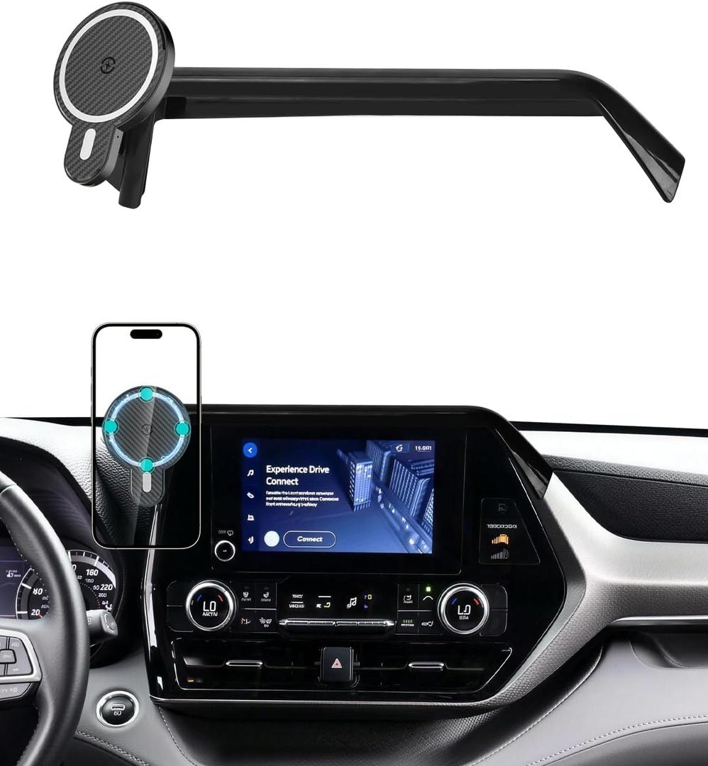 Car Phone Mount for 2020 2021-2024 2025 Toyota Highlander L/LE/Hybrid XLE/ Nightshade Accessories 8-inch Screen Magnetic 15W Fast Wireless Charger Cell Phone Holder Not Affect Vent (Not fit 12.3 inch)
