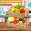 mobzio Fruit Basket Stand, 2 Tier Fruit Basket for Kitchen Counter, Produce Basket for Fruit and Vegetable Storage, Bamboo Basket Fruit Bowl Display Rack, Fruit Holder Snack Organizer