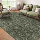 Washable Area Rug 6x9 Green Rugs for Living Room, Vintage Boho Large Rug for Bedroom Dining Room Office, Distressed Floral Print Carpet for Under Table, Soft Non Slip Low Pile Throw Carpet Indoor Mat