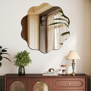 DARENYI Round Wavy Mirror for Wall Decor, 12 inch Wavy Edge Acrylic Circle Scalloped Wall Mirror for Bathroom, Bedroom, Living Room, Entryway, Home Decor (11.8"L x 11.8"W)