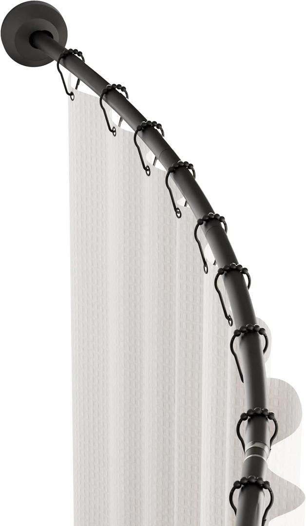 Zenna Home Curved Shower Curtain Rod, Choice of No Drilling Tension Mount or Permanent Wall Mount Installation, Rustproof Shower Rod Adjusts 50" to 72", Matte Black