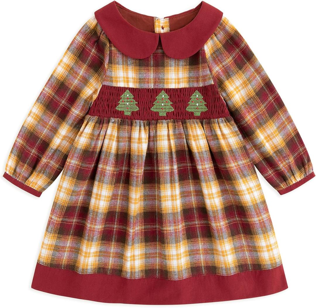 Simplee kids Baby Girls Peter Pan Collar Dress Long Sleeve Dress for Winter Autumn 12M-6T (18 Months, Red)