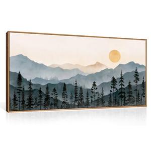 LHIUEM Boho Mountain Framed Canvas Wall Art Set,Forest Pine Tree Wall Decor,Nature Sunrise Wilderness Landscape Art Painting for Living Room,Bedroom,Dining Room,Office -20"x40"x1
