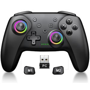 Wireless PC Gaming Controller - Enhanced Wireless Bluetooth Controller with Hall Joysticks & 1000mAh Battery-Game Controller Works for Android/iOS/Steam and Switch 2/1 with Turbo Controller with Programmable (Black-PC)