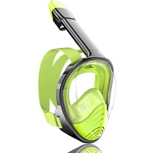 QingSong Full Face Snorkel Mask for Adults, Snorkeling Gear with Camera Mount, 180 Degree Panoramic View Snorkel Set Anti-Fog Anti-Leak (Large-X-Large, Lemon yellow)