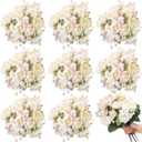 Crowye 16 Bundles Artificial Peony Silk Flower Hydrangea Fake Peony Bouquet Elegant Faux Flowers with Stems for Wedding Table Centerpiece Party Home DIY Decoration (White)