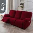 100% Waterproof Recliner Sofa Slipcovers, 3 Pieces Stretch Reclining Couch Covers for 3 Cushion Couch Sofa Pet Friendly Washable Furniture Covers for Dogs, Pets, Kids (Wine, 3 Seater)