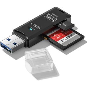 USB3.0 Micro SD Card Reader, 5Gbps 2-in-1 SD Card Reader to USB Adapter, Wansurs Memory Card Reader for SDXC, SDHC, MMC, RS-MMC, Micro SDXC, Micro SD, Micro SDHC and UHS-I Cards (1Pack Black)