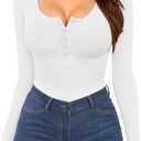 MANGOPOP Women Long Sleeve Scoop Neck Henley T Shirts Button Down Slim Fit Tops Ribbed Knit Shirts (Medium)