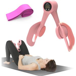 Thigh Trainer, 360Adjustable Pelvic Floor Exercise Devices with LED Display, Inner Thigh Exerciser with 20LB Resistance Band for Women, Home Fitness Equipment for Hip, Leg, Arm, LightPink
