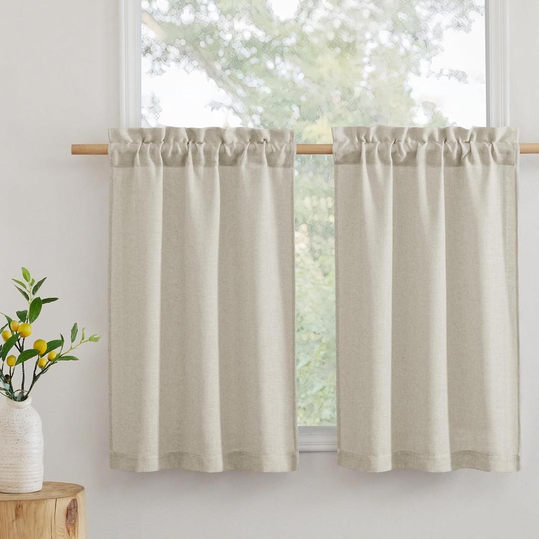 RYB HOME Bathroom Curtains Over Sink 36 inches Length, Linen Blend Semi Sheer Light Filtering Tiers for Camper Kithen Cafe, Small Curtains for Door Window, W 26 x L36, Angora, 2 Panels Set (26"W x 36"L (Pack of 2))