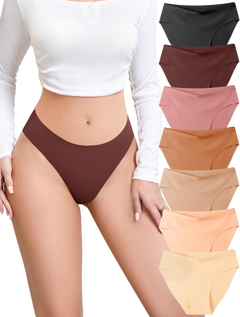 Seamless Briefs Underwear for Women Hipster No Show Panties Soft Stretch Bikini Invisible Breathable Sewn Crotch (Beige, M)