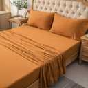 PURE ERA Jersey Knit 4pc Bed Sheet Set 100% T-Shirt Heather Cotton Super Soft Comfy Breathable Fits Mattress Up to 20" Extra Deep Pocket (Solid Burnt Orange, King)