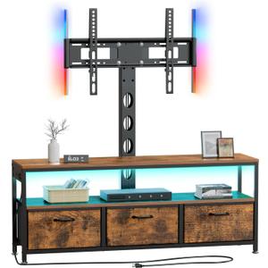 JUSTOGO TV Stand with Mount and Power Outlet, TV Stand with Drawers Storage for Living Room Bedroom, LED Entertainment Center for 45/55/60/65 inch, Height Adjustable Media Console, Rustic